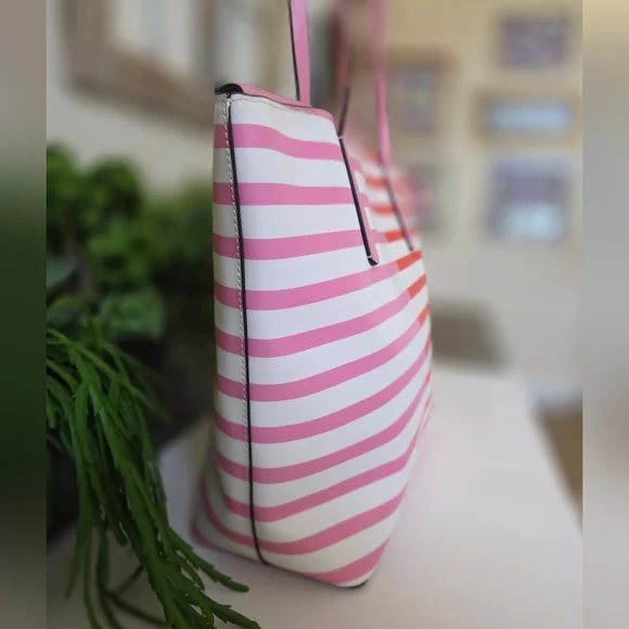 Kate Spade New York Zina Large Tote Pink - Red Stripe Spade Charm - Picture 8 of 16